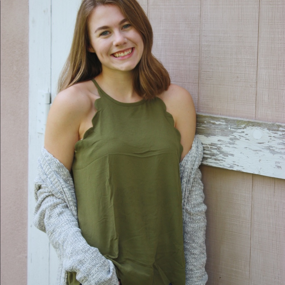 Army green scallop tank top